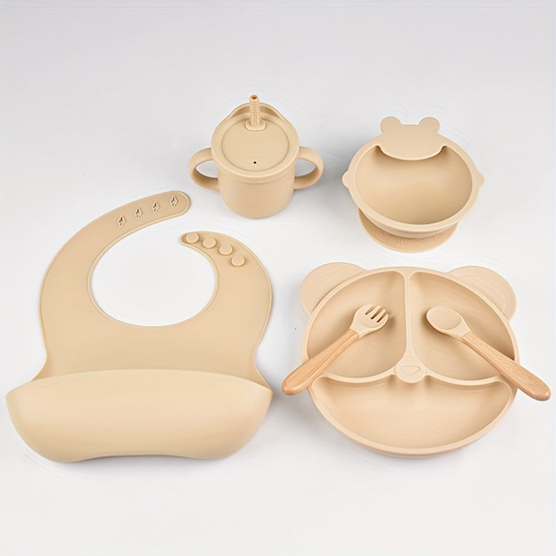 6 Piece Silicone Baby Feeding Set with Suction Plate Bowl Bib