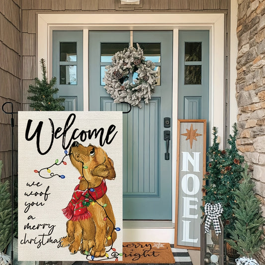 Christmas Dog Garden Flag Double Sided Golden Retriever Burlap Winter Decoration