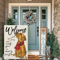Christmas Dog Garden Flag Double Sided Golden Retriever Burlap Winter Decoration