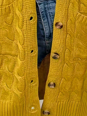  Solid Jacquard Long Cardigan With Pockets