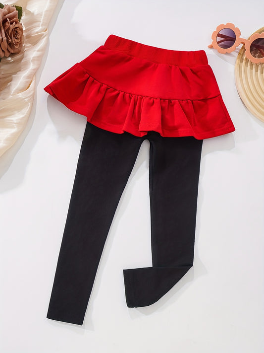 Girls Cotton Footless Leggings With Skirt Spring/Fall High Stretch Comfort