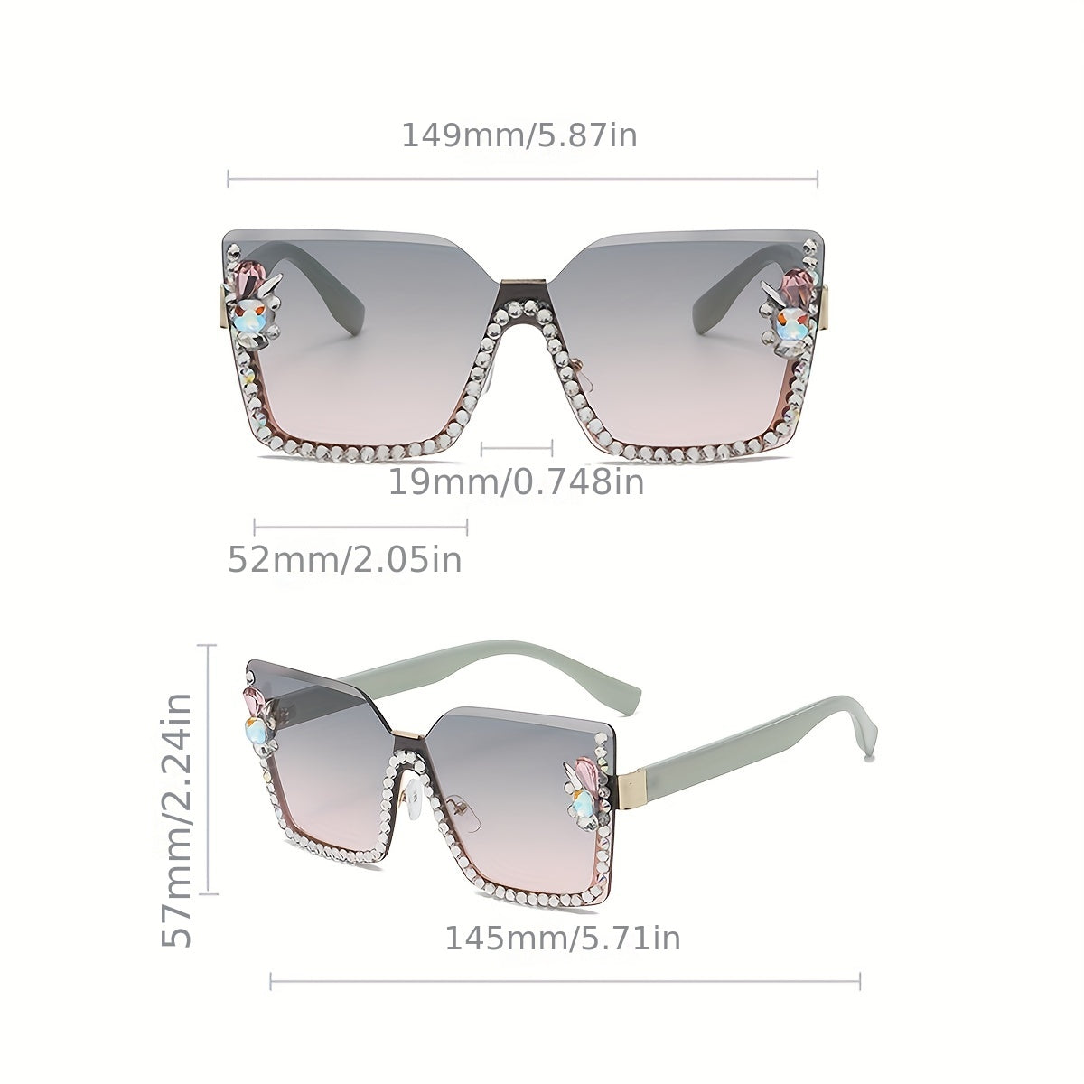 Square Rimless Sunglasses Rhinestone UV400 Shades