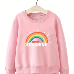 Girls Rainbow & Sunshine Pattern Sweatshirt Long Sleeve Top Pullover