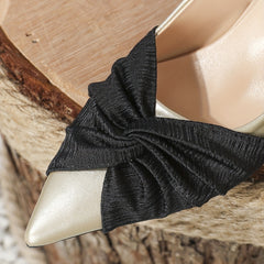 Women's Pleated Kitten Heels Pointed Toe Slingback Shoes