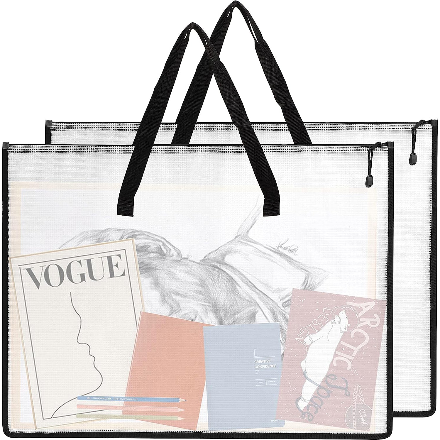 Large Capacity Transparent Tote Bag for Artwork and Stationery Storage