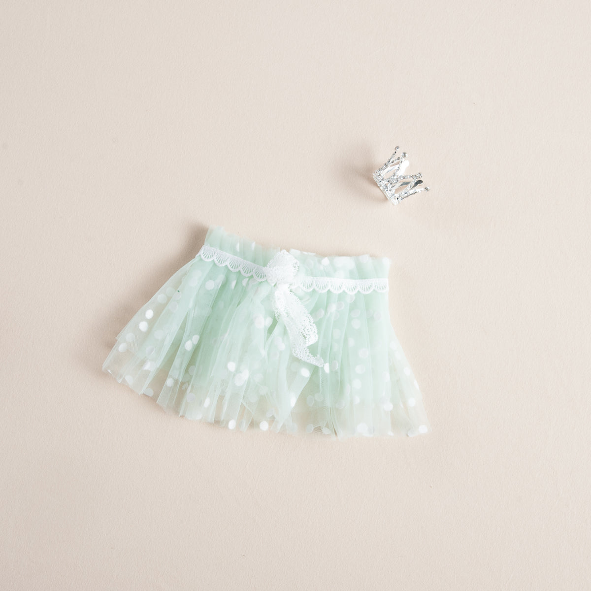 2pcs Crown Green Lace Skirt Newborn Photography Set