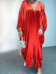  Glitter Rhinestone Satin Batwing Maxi Dress