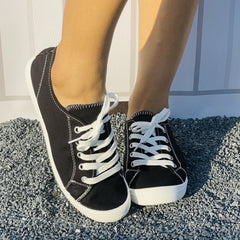 Women's Flat Canvas Shoes Comfortable & Lightweight Lace Up Sneakers Low Top
