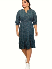  Women's Polka Dots Bubble Sleeve Notched Neck Dress
