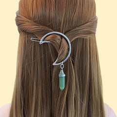 Moon Shape Hair Clip Stone Pillar Pendant Side Clip Head Jewelry