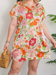  Floral Print Short Sleeve Mini Tee Dress