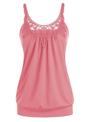 Lace Trim Sleeveless Stitching Tank Top