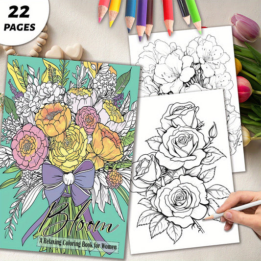 Flower Painting Coloring Book Perfect Gift for Adults Various Festivals