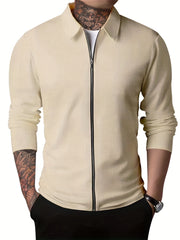 Men's Full Zip Up Waffle Pattern Jacket Lapel Coat Spring Fall