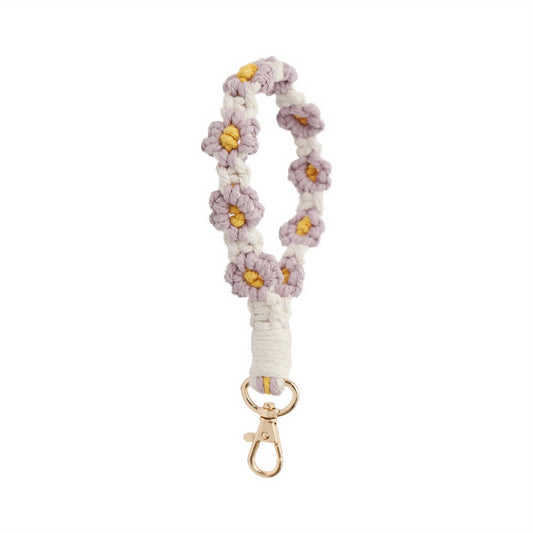 Daisy Flower Wrist Key Chain + Hand Woven Key Ring