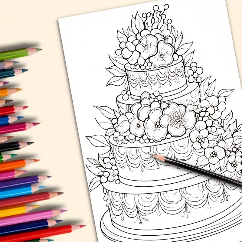 Deluxe Desserts & Cakes Coloring Book 22 Pages Fun Art for Adults Perfect Gift
