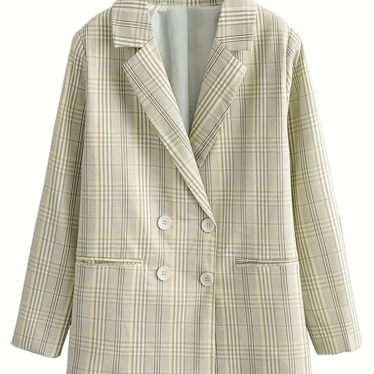 Plaid Print Lapel Blazer Double Breasted Outerwear