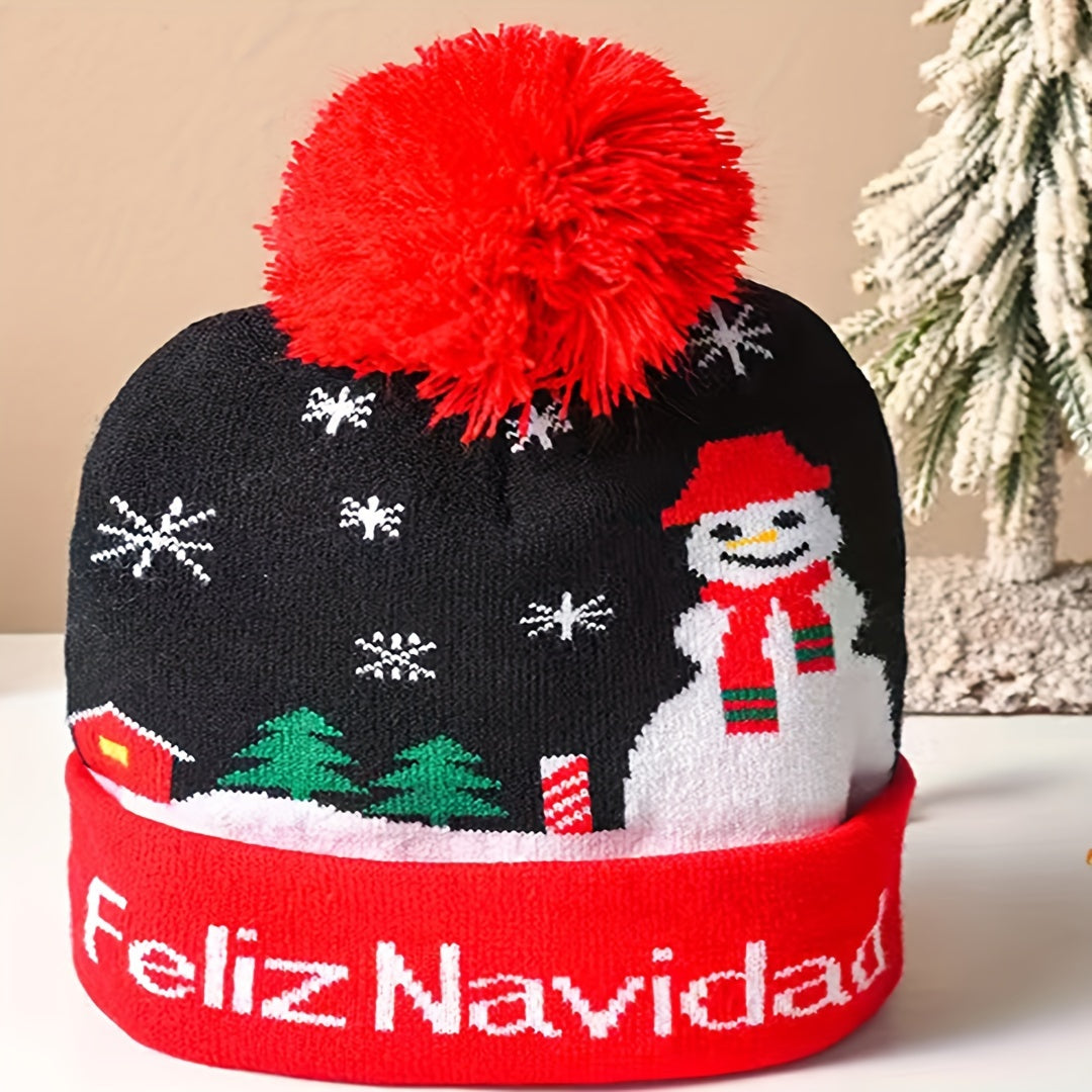 Christmas LED Lights Knitted Hat Soft & Warm Material Fine Pattern Hairball