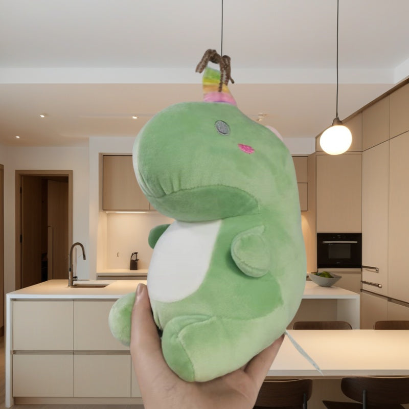 Soft Green Dinosaur Plush Toy with Pink Accents & Floral Accents