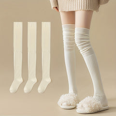 3 Pairs Solid Thigh High Socks Women's Stockings