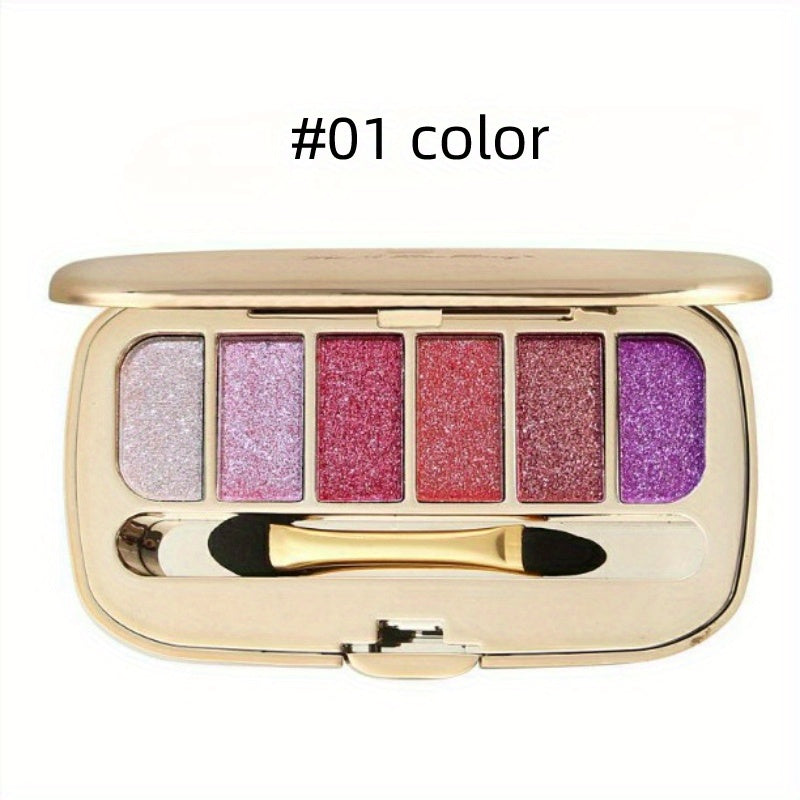 6-Color Diamond Pearly Glitter Eyeshadow Palette with Brush & Mirror