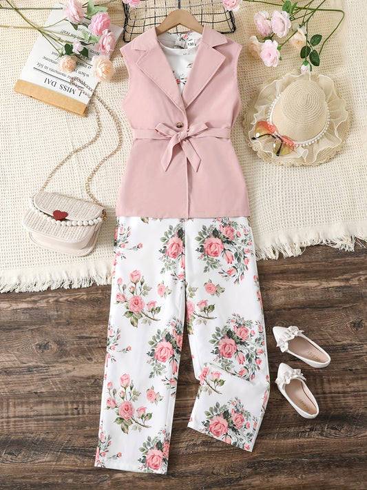 Girls Sleeveless Blazer and Jumpsuit Set Kids Summer Outfit