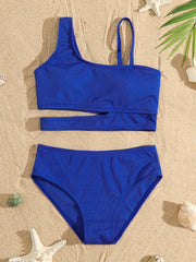 Girls 2pc Swimsuit Bikini Set Ribbed Top & Bottoms Bathing Suit Swimwear