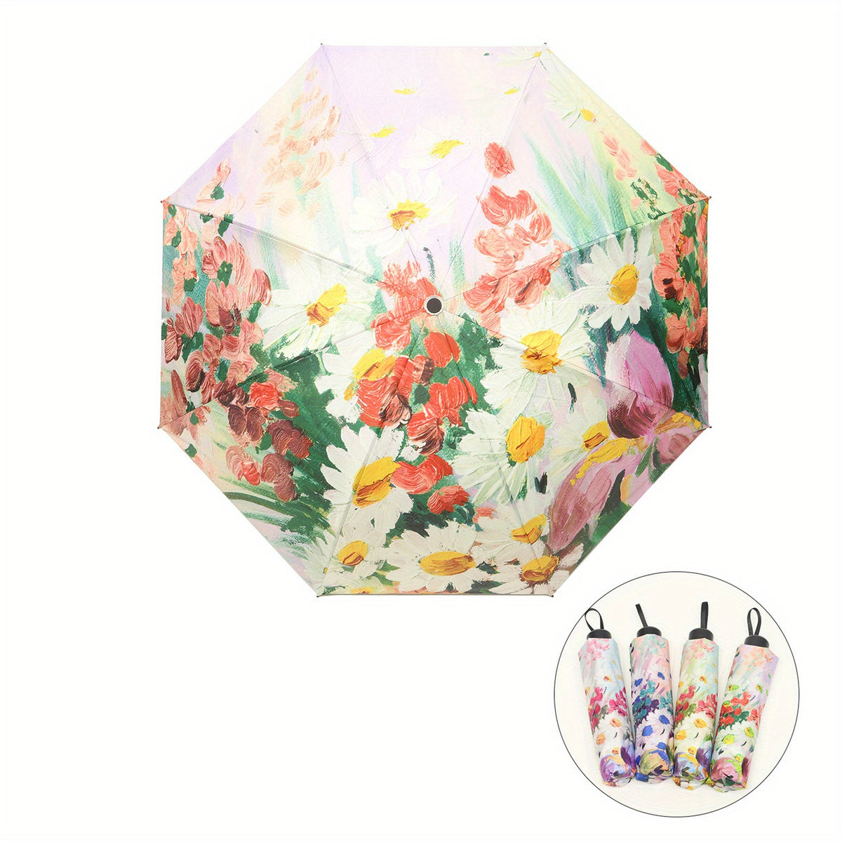 Floral Pattern Umbrella Folding Manual Dual-use Three-fold