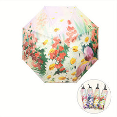 Floral Pattern Umbrella Folding Manual Dual-use Three-fold