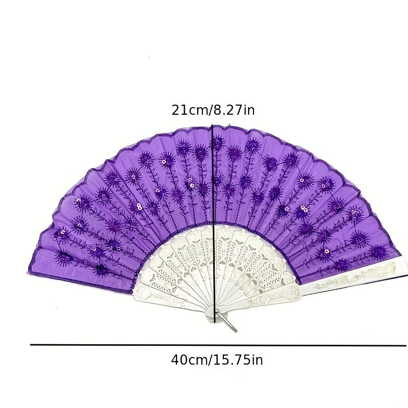 Plastic Embroidered Fan Sequins Chinese Dance Fan