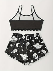 Women's Plus Alien Print Cami Top & Shorts Pajama Set