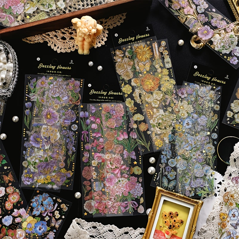 20pcs 'Dazzling Flowers' Waterproof Stickers Scrapbooking Journaling Planner