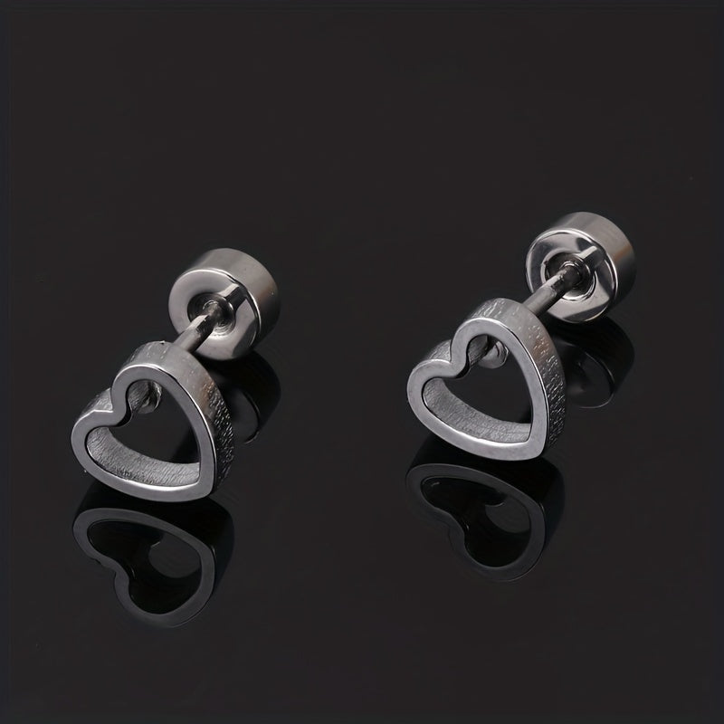 Men's Stainless Steel Stud Earrings Heart Moon Cone Leaf Ear Studs