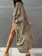  Boho Kimono Leopard Print Batwing Sleeve Cover Up