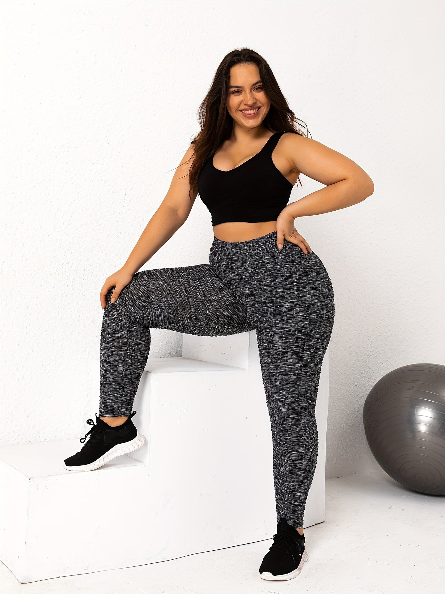  Sporty Leggings Women's Plus Solid Jacquard Elastic Hip Lifting