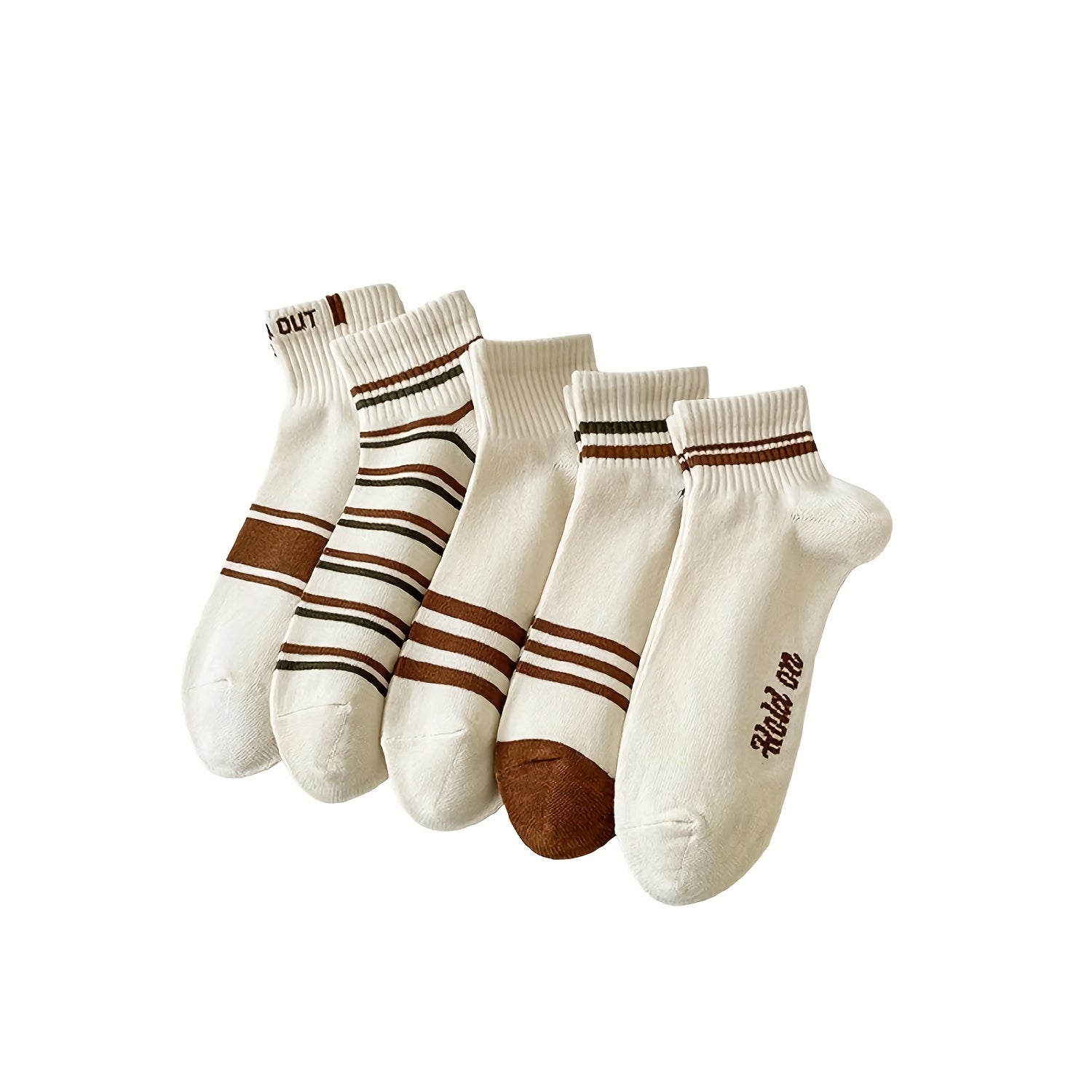 5 Pairs Striped Short Socks Comfy & Breathable Women's Stockings