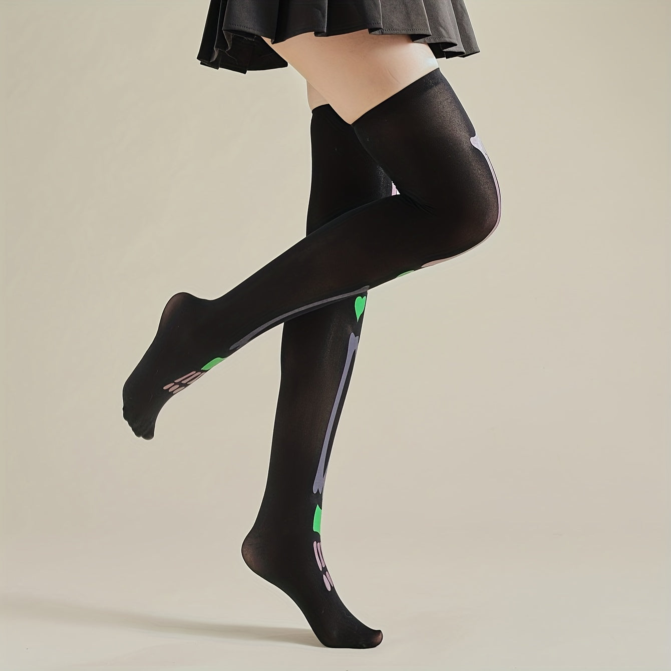 Skull Print Thigh High Socks Halloween Cosplay Over The Knee Socks