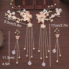 Chinese Style Flower Hair Clips & Earrings Set