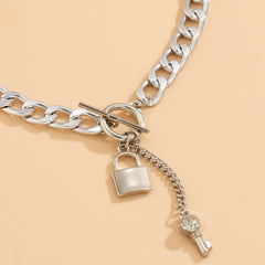 Lock & Key Chain Necklace - Gothic Style Pendant