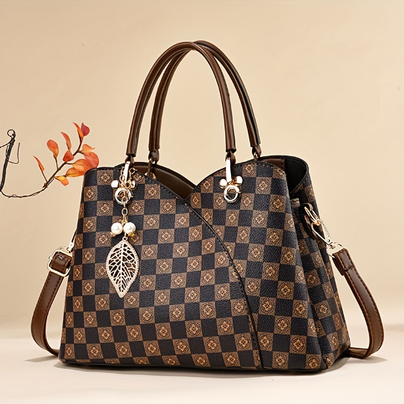 Plaid Printed Handbag For Women Matching Satchel Purse Retro Crossbody Bag