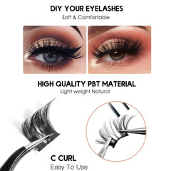 7 Rows DIY Segmented False Eyelashes Wispy Thick Eyelashes C Curl