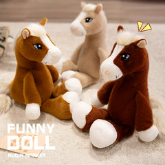 Soft Plush Horse Toy for Kids Cuddly Stuffed Animal Brown Polyester Material