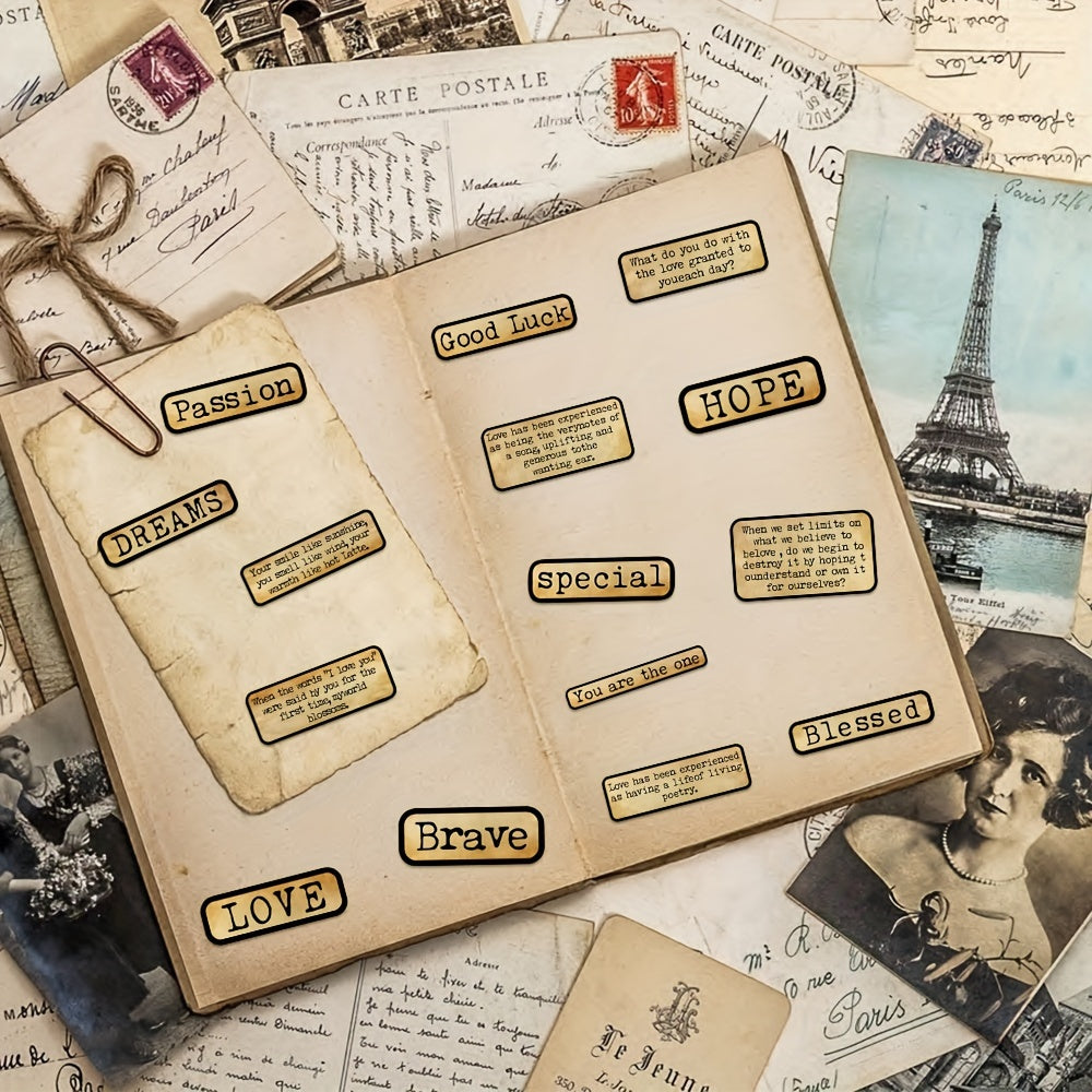 50pcs Retro English Phrases Waterproof Stickers for Water Bottle Laptop