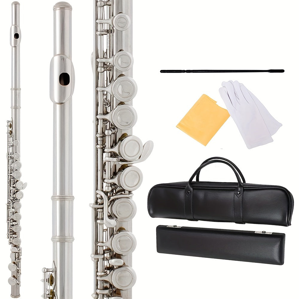 Silvery Plated Flute In C Key 16 Keys Closed Hole E Key Professional Beginner