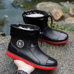 Waterproof Round Toe Rain Boots with Plush Inner Lining