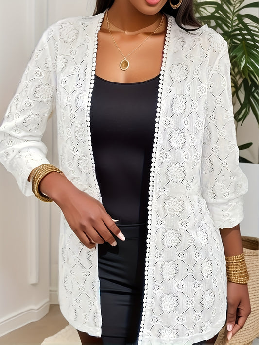  Lace Sleeve Open Front Cardigan