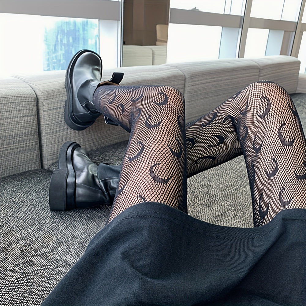 Moon Pattern Fishnet Tights High Waist Pantyhose