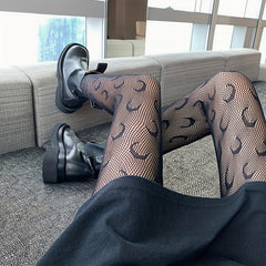 Moon Pattern Fishnet Tights High Waist Pantyhose