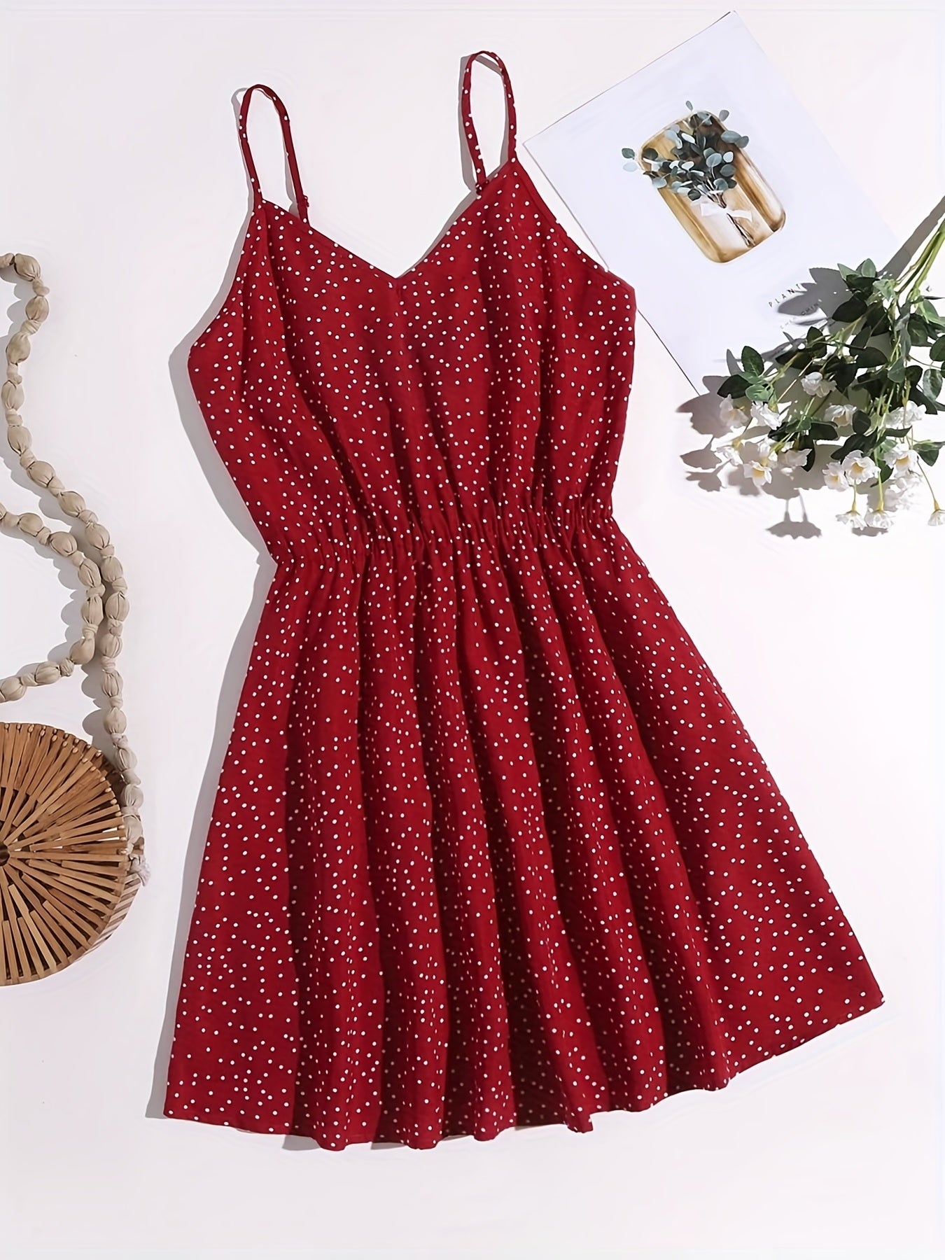 Polka Dot V Neck Spaghetti Dress