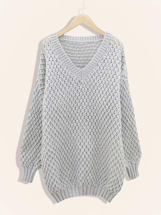 Solid Knit Sweater V Neck Long Sleeve Solid Sweater Women's Clothing